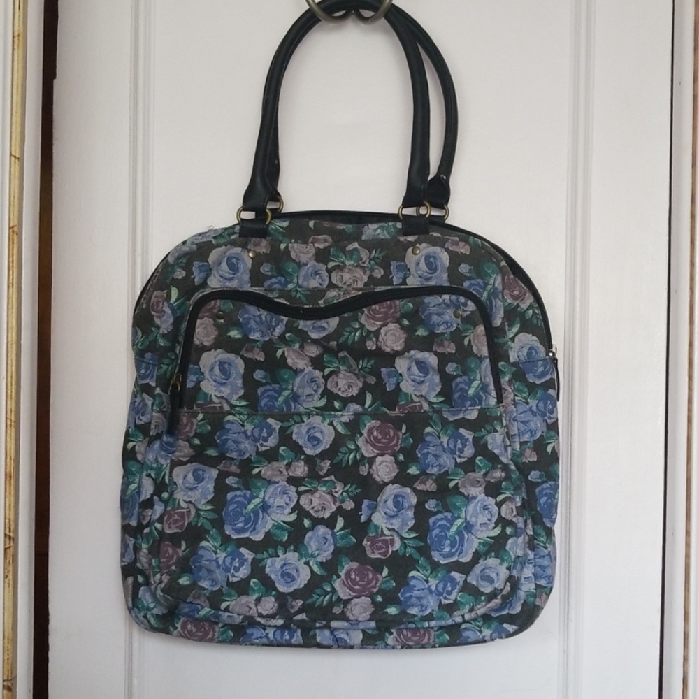 Violet and Black Floral Bag with LOTS of Pockets!